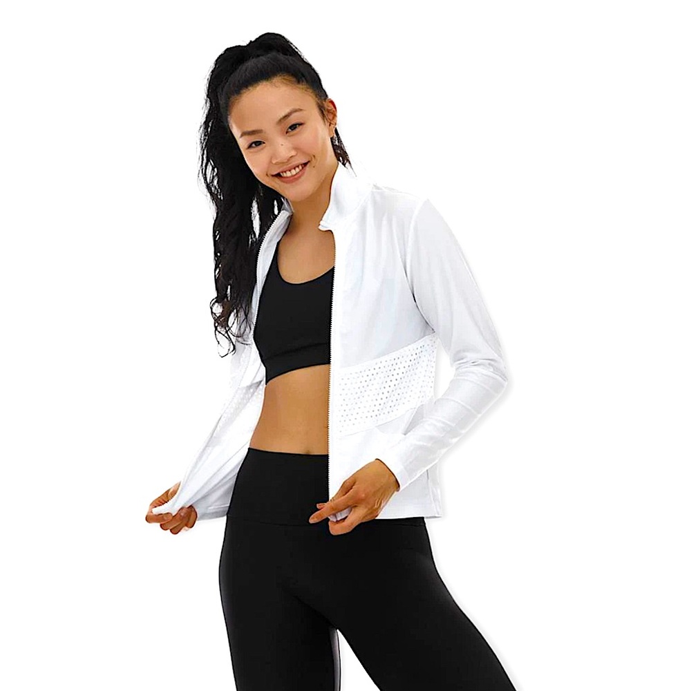 NWT K-DEER full zip long sleeve white fitted running/athletic jacket, size small